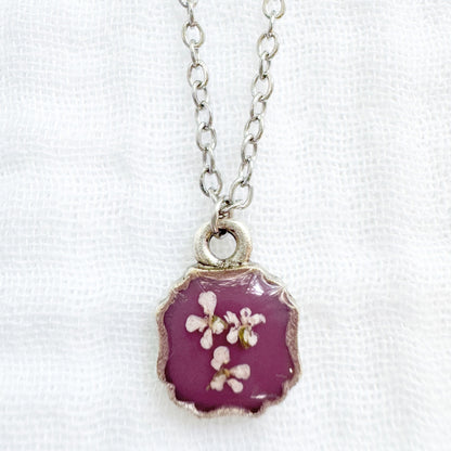 Lydia Mini Frame Pressed Flower Necklace | Silver