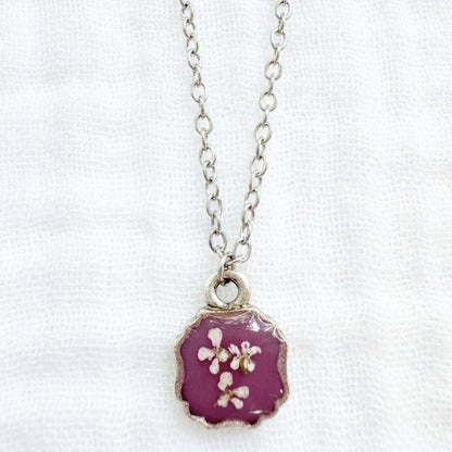 Lydia Mini Frame Pressed Flower Necklace | Silver