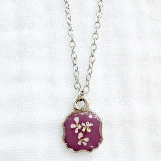 Lydia Mini Frame Pressed Flower Necklace | Silver