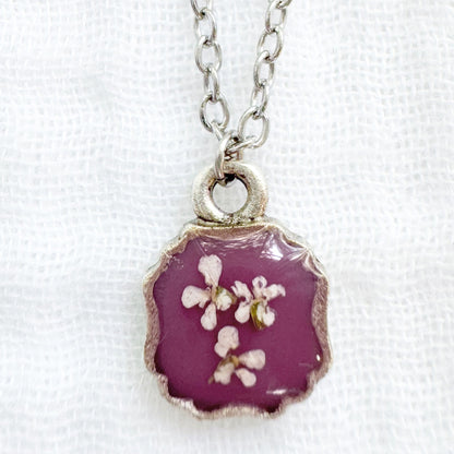 Lydia Mini Frame Pressed Flower Necklace | Silver