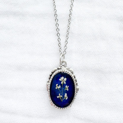 Madeline Ornate Pressed Flower Necklace | Silver