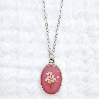 Marianne Classic Oval Pressed Flower Necklace | Silver