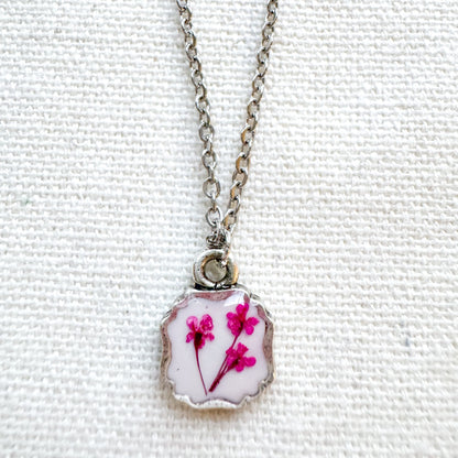 Marie Pressed Flower Necklace | Silver