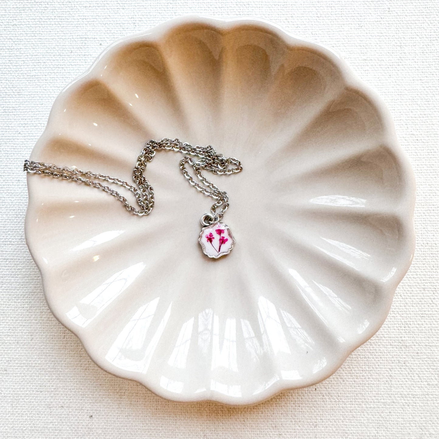 Marie Pressed Flower Necklace | Silver