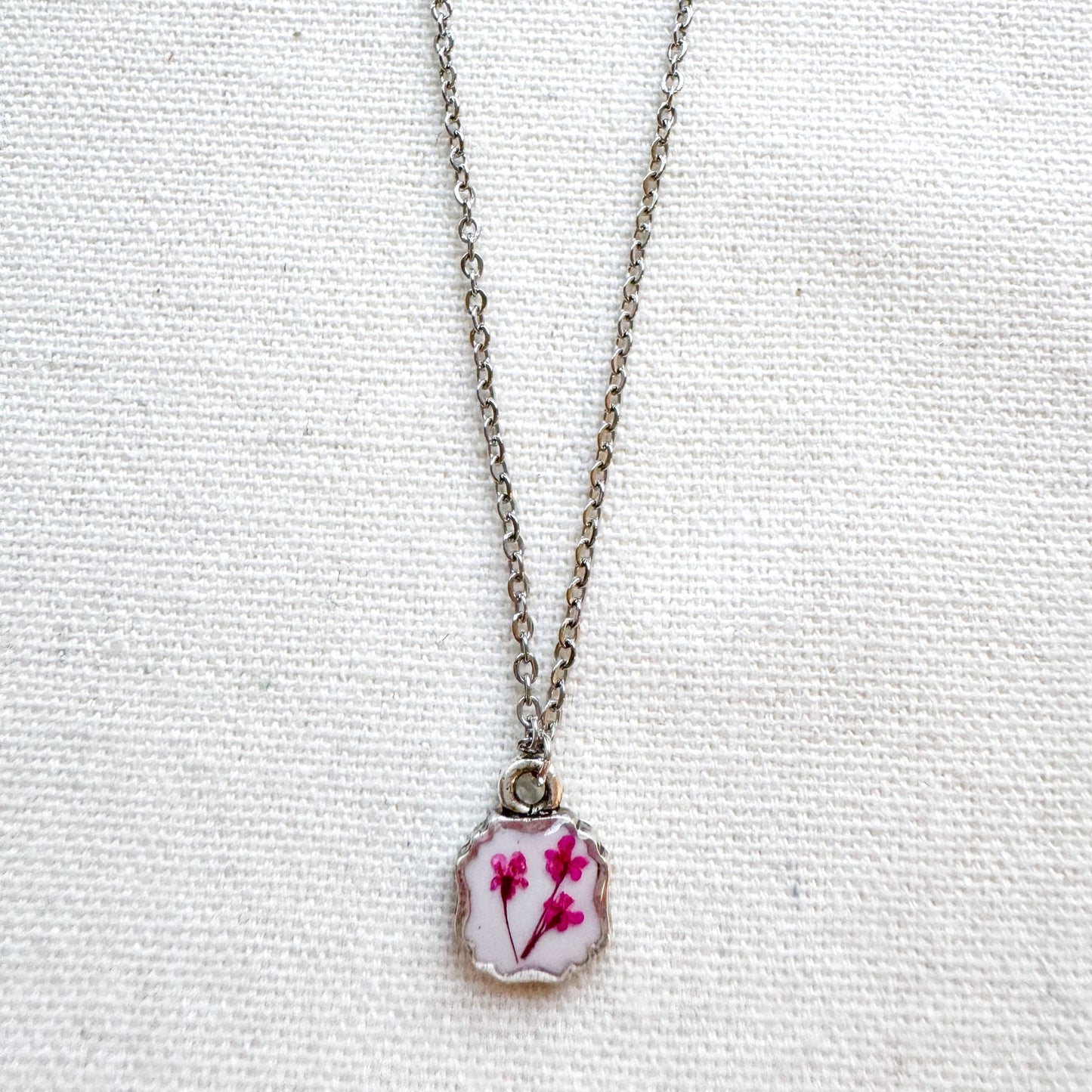 Marie Pressed Flower Necklace | Silver