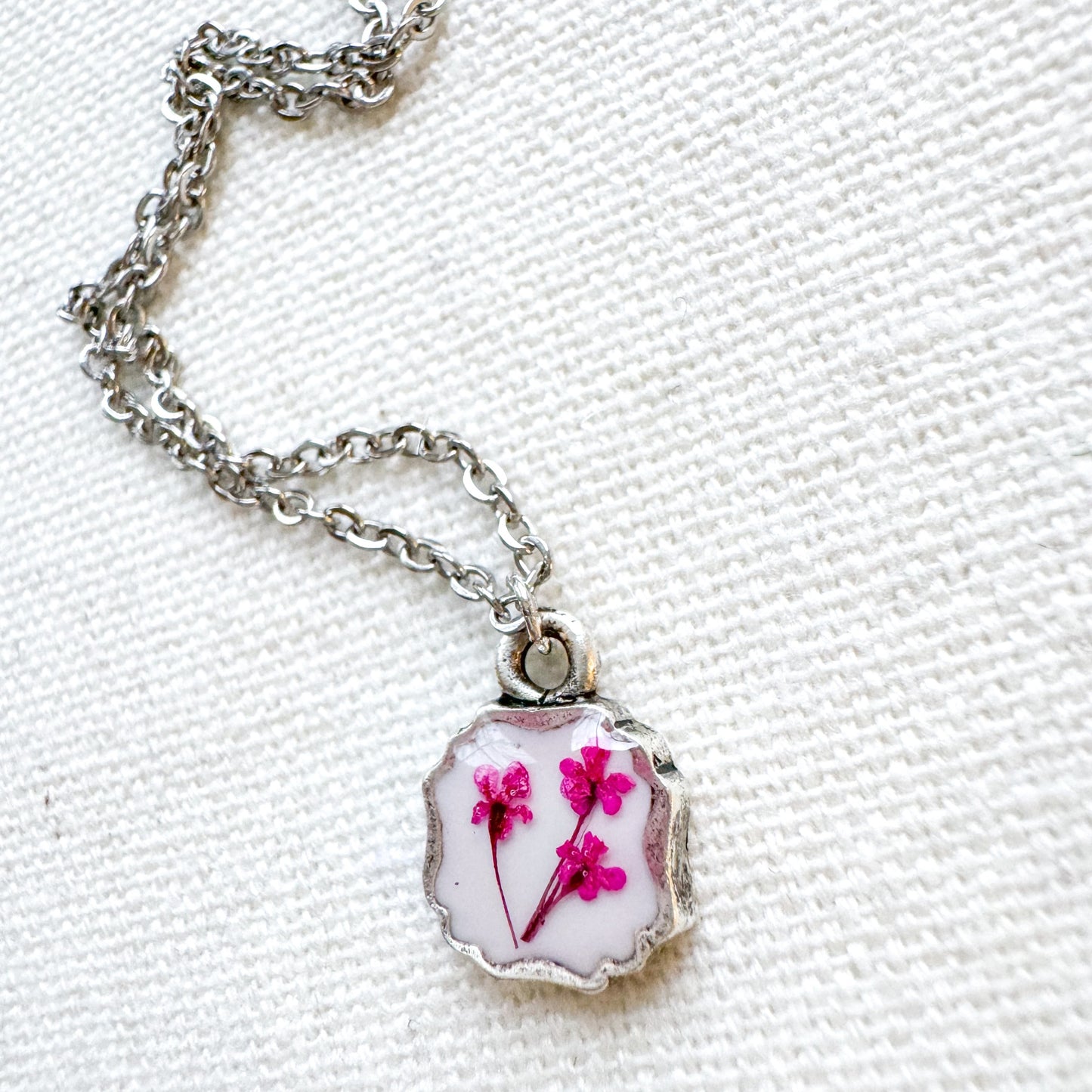 Marie Pressed Flower Necklace | Silver