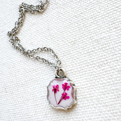 Marie Pressed Flower Necklace | Silver