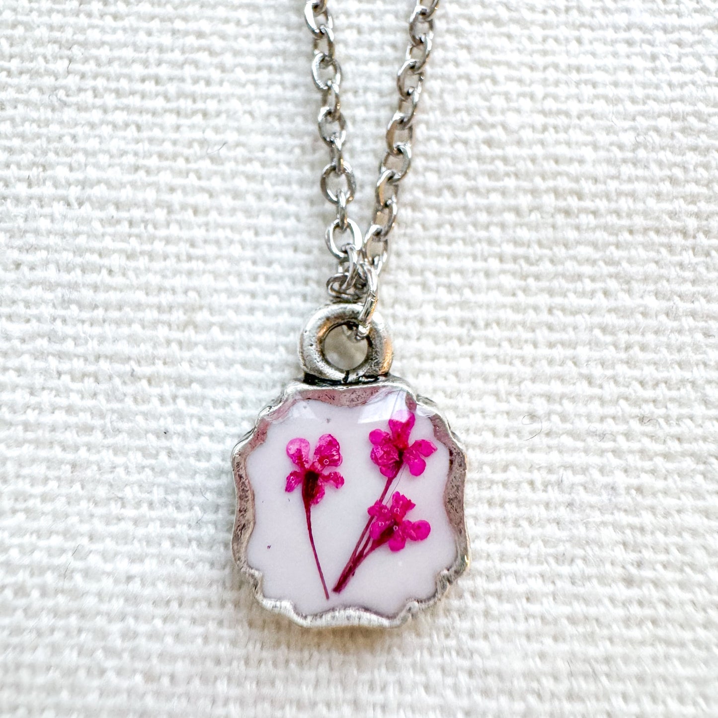 Marie Pressed Flower Necklace | Silver