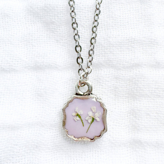 Mary Mini Frame Pressed Flower Necklace | Silver