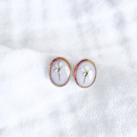 Mary Pressed Flower Oval Earrings | Gold