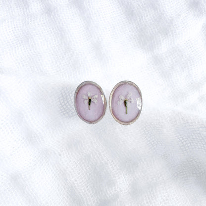 Cecilia Pressed Flower Oval Earrings | Silver