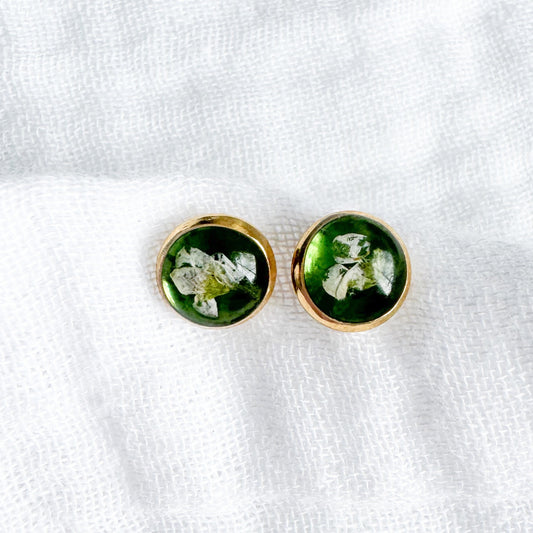 May Birthstone Emerald Pressed Flower Earrings | Gold