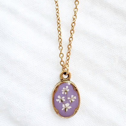 Megan Mini Ornate Pressed Flower Necklace | Gold