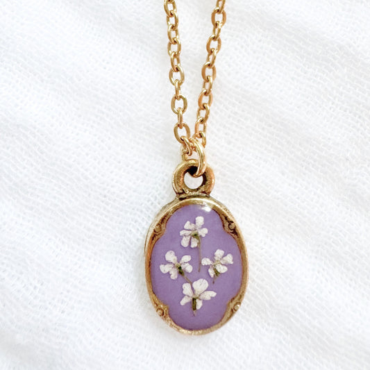 Megan Mini Ornate Pressed Flower Necklace | Gold