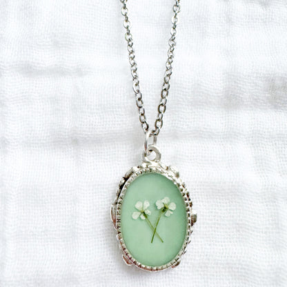 *Custom* Best Friends Ornate Pressed Flower Necklace | Silver