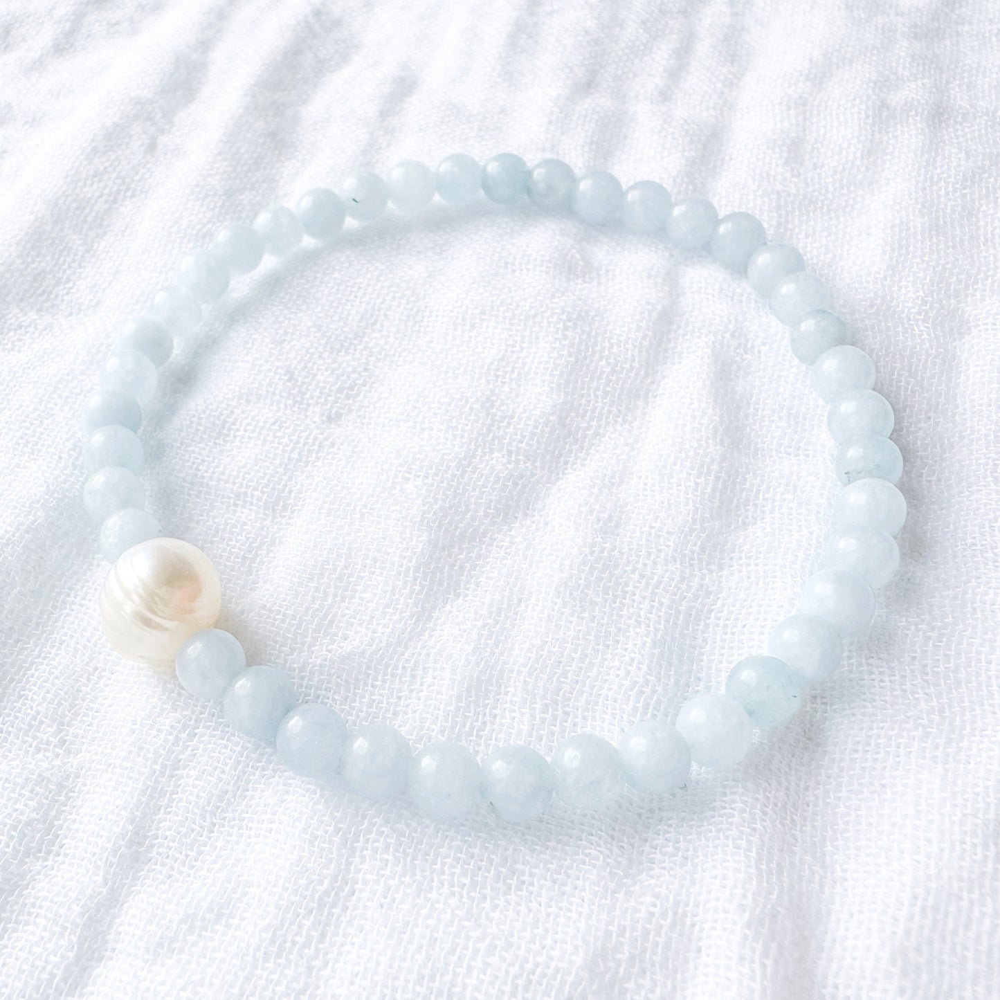 Blue Milky Jade Gemstone Focal Pearl Bracelet
