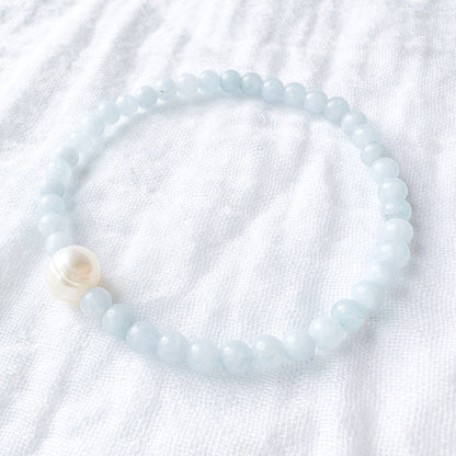 Blue Milky Jade Gemstone Focal Pearl Bracelet