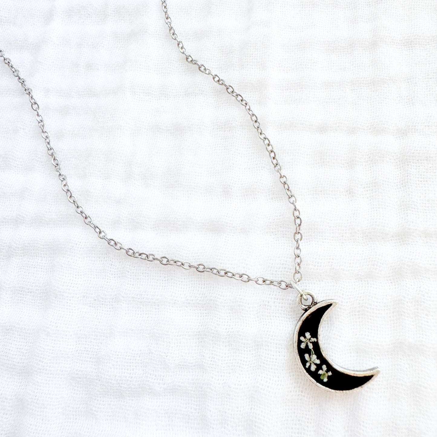 Luna Moon Pressed Flower Necklace | Silver