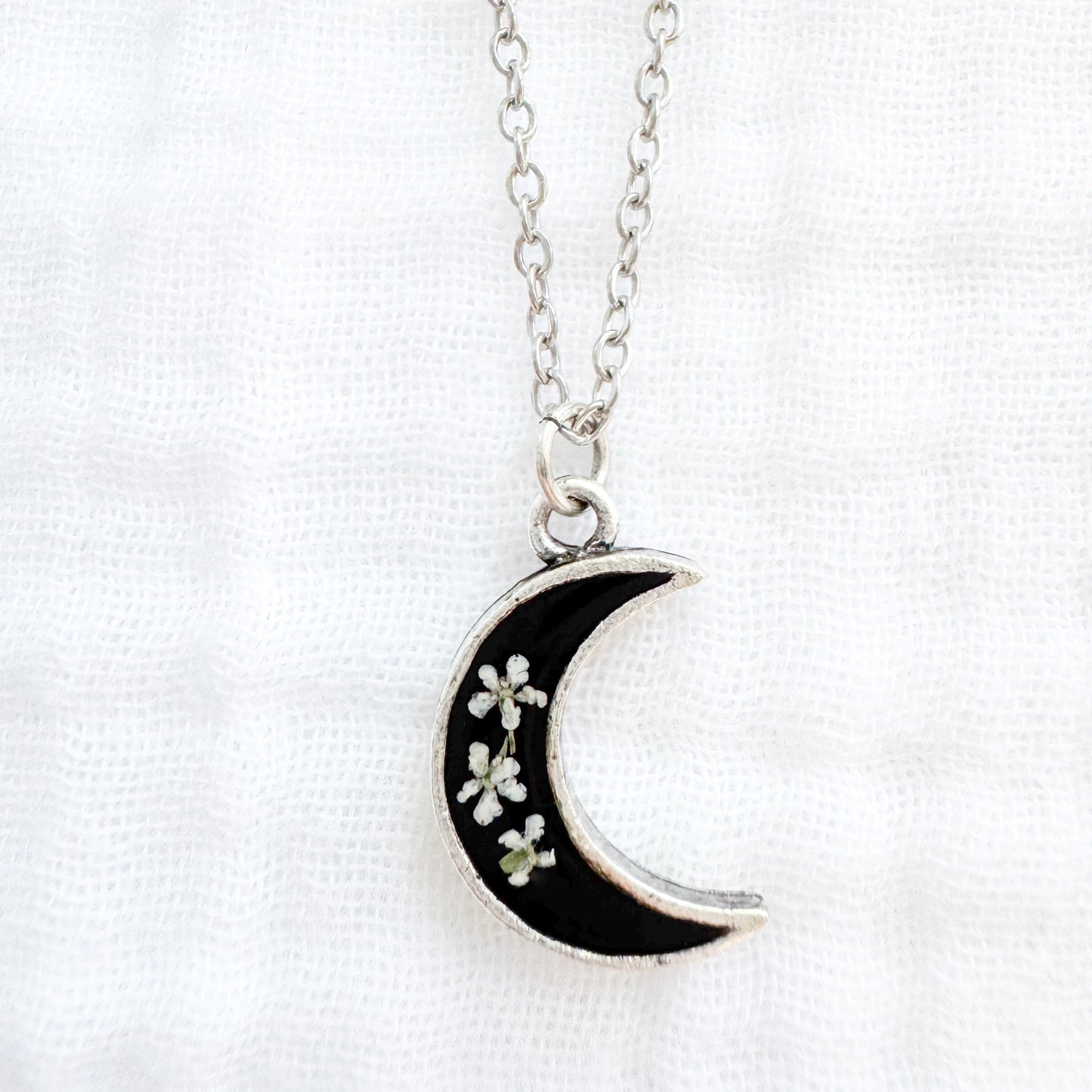 Luna Moon Pressed Flower Necklace | Silver