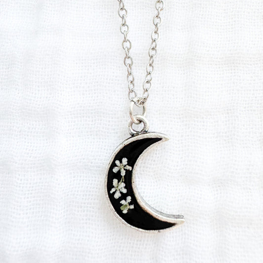 Luna Moon Pressed Flower Necklace | Silver