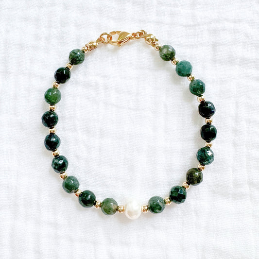 Moss Agate Pearl Bracelet | Gold