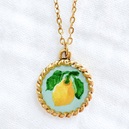 Hand-painted Botanical Lemon Nautical Necklace | Gold