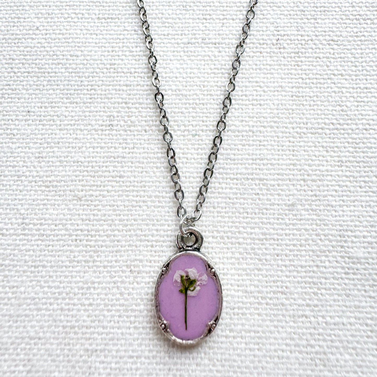 Odette Pressed Flower Necklace | Silver