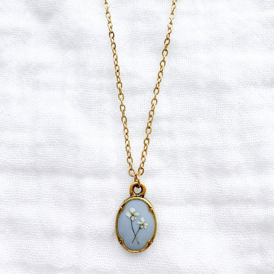 *Custom* Noora Mini Ornate Pressed Flower Necklace | Gold