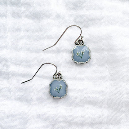 Olivia Pressed Flower Drop Earrings | Silver