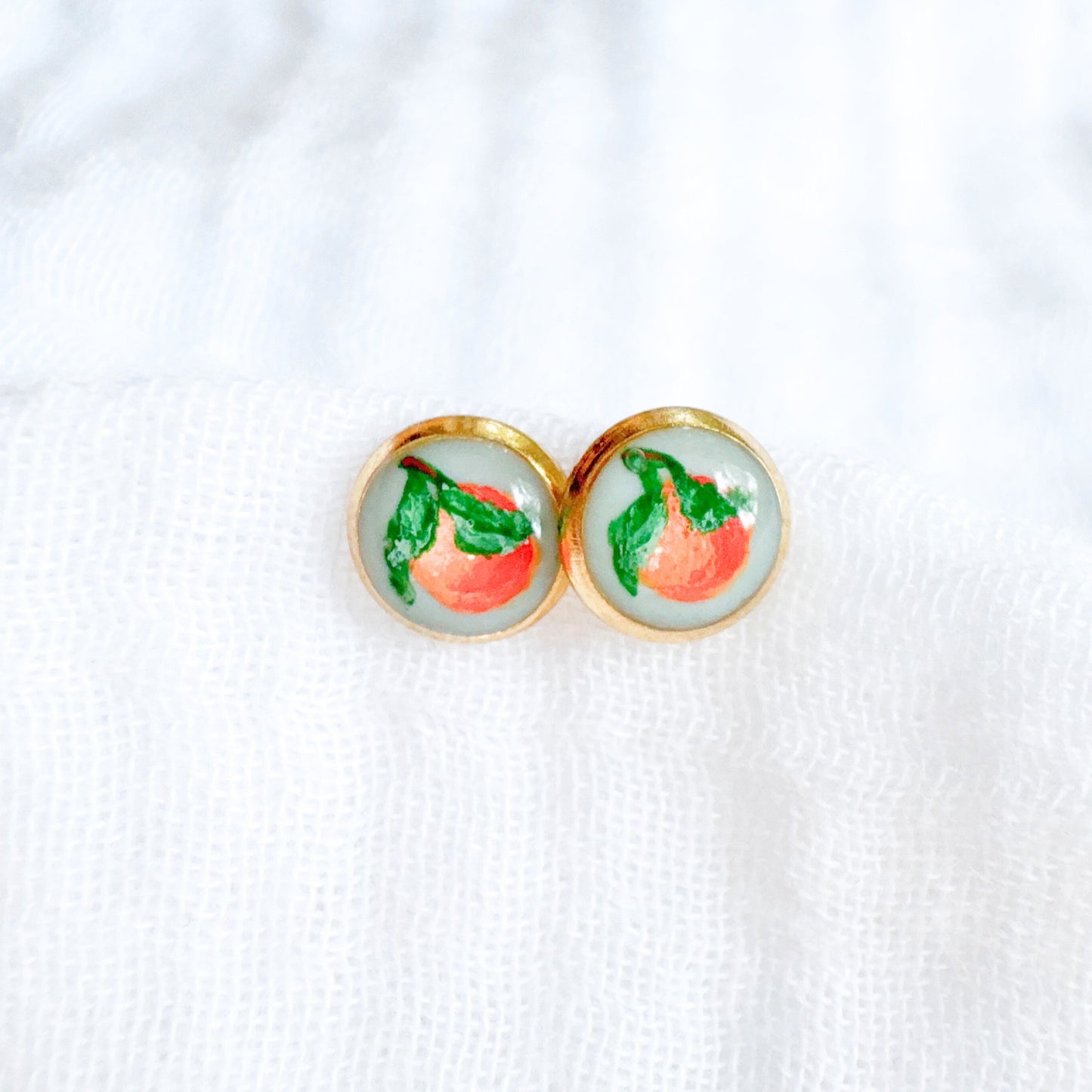 Hand-painted Botanical Orange Earrings | Gold