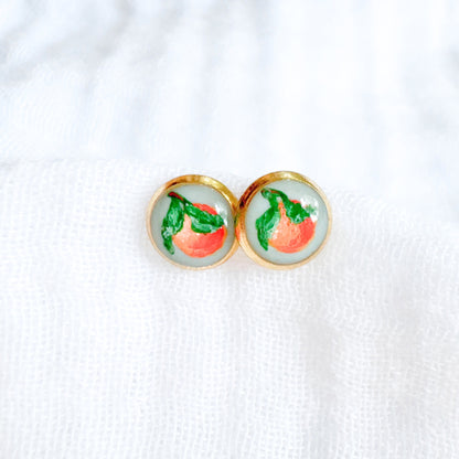 Hand-painted Botanical Orange Earrings | Gold
