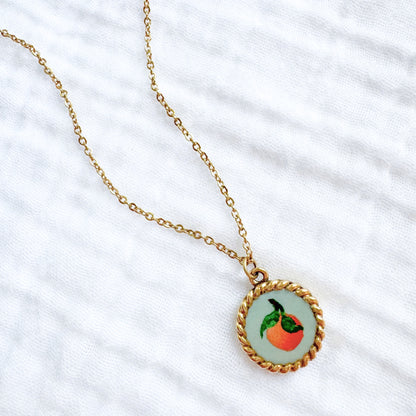 Hand-painted Botanical Orange Nautical Necklace | Gold