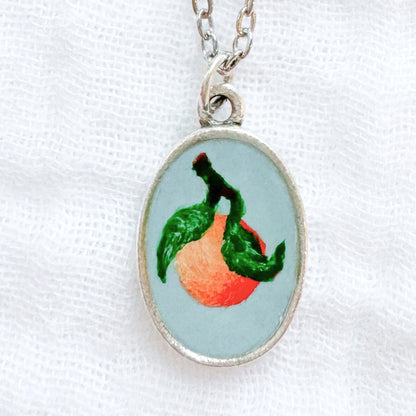 Hand-painted Botanical Orange Classic Oval Necklace | Silver