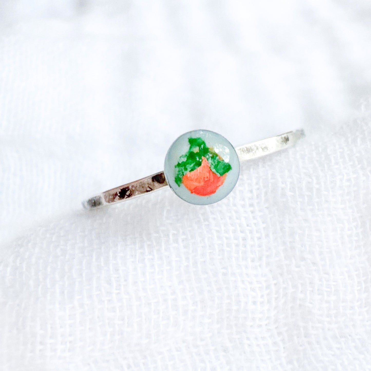 Hand-painted Botanical Orange Ring | Silver