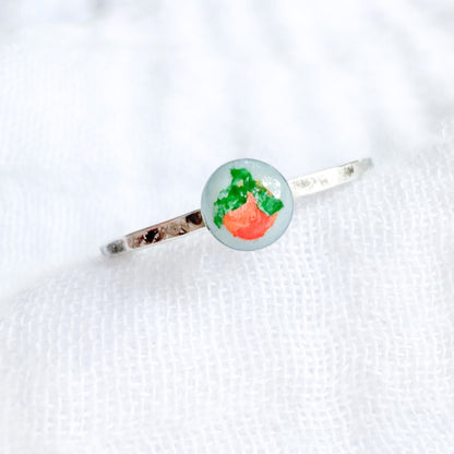 Hand-painted Botanical Orange Ring | Silver