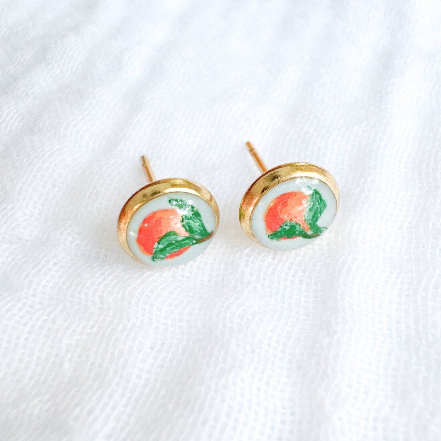 Hand-painted Botanical Orange Earrings | Gold