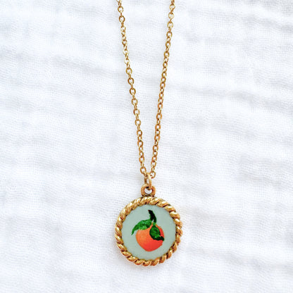 Hand-painted Botanical Orange Nautical Necklace | Gold