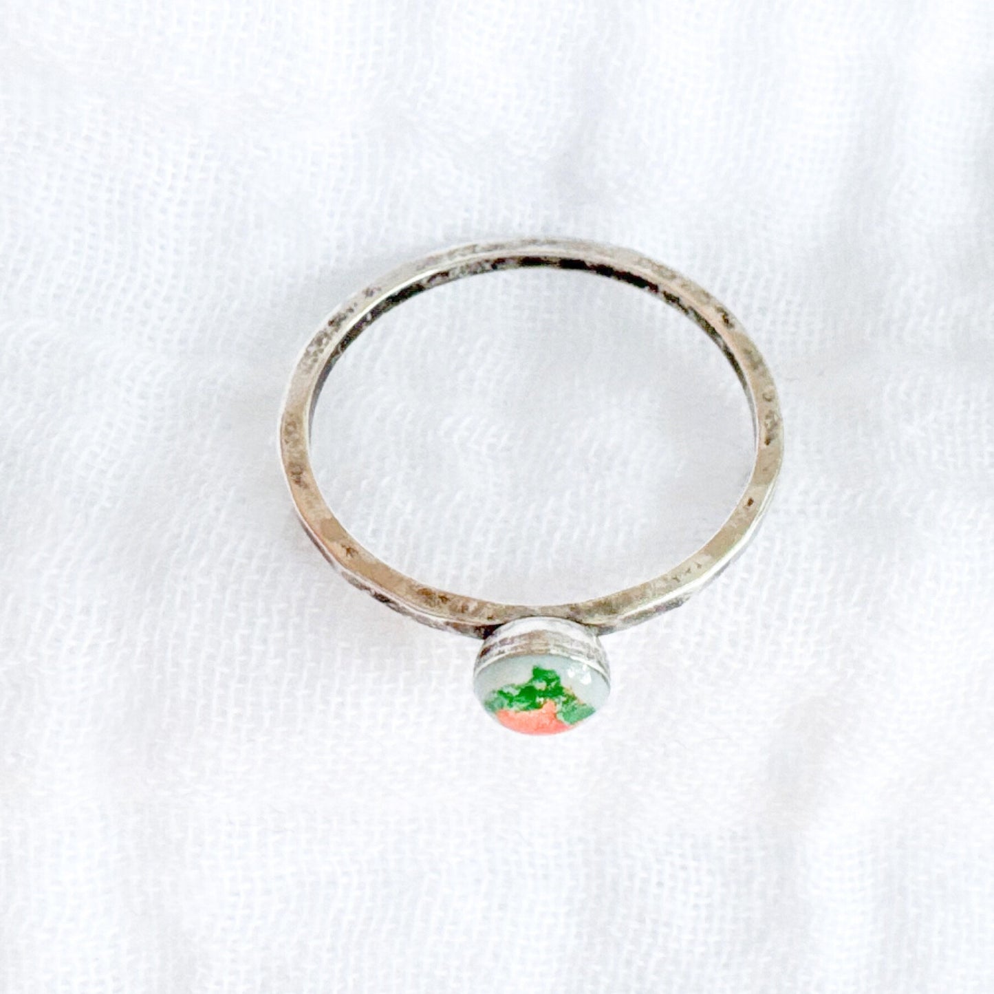 Hand-painted Botanical Orange Ring | Silver