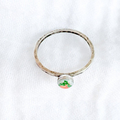 Hand-painted Botanical Orange Ring | Silver