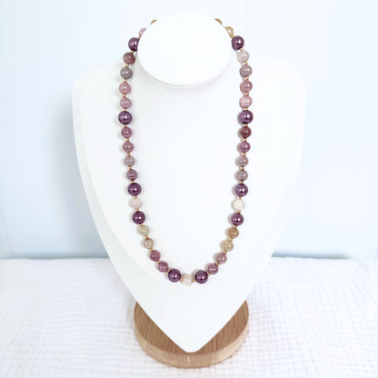 Glass Pearl and Sunstone Gemstone Necklace | Gold