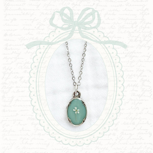Anne Mini Ornate Pressed Flower Necklace | Silver