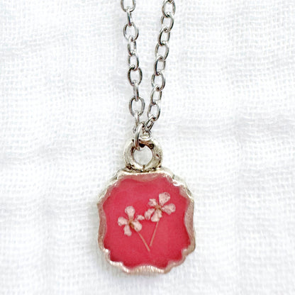 Poppy Mini Frame Pressed Flower Necklace | Silver