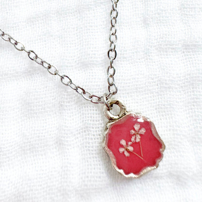 Poppy Mini Frame Pressed Flower Necklace | Silver