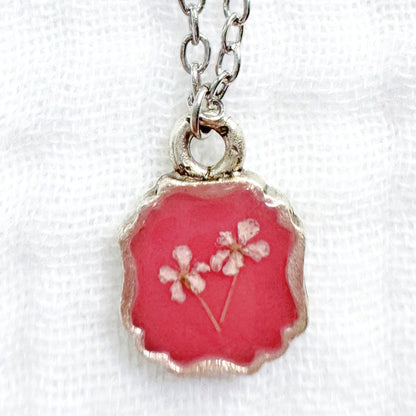 Poppy Mini Frame Pressed Flower Necklace | Silver