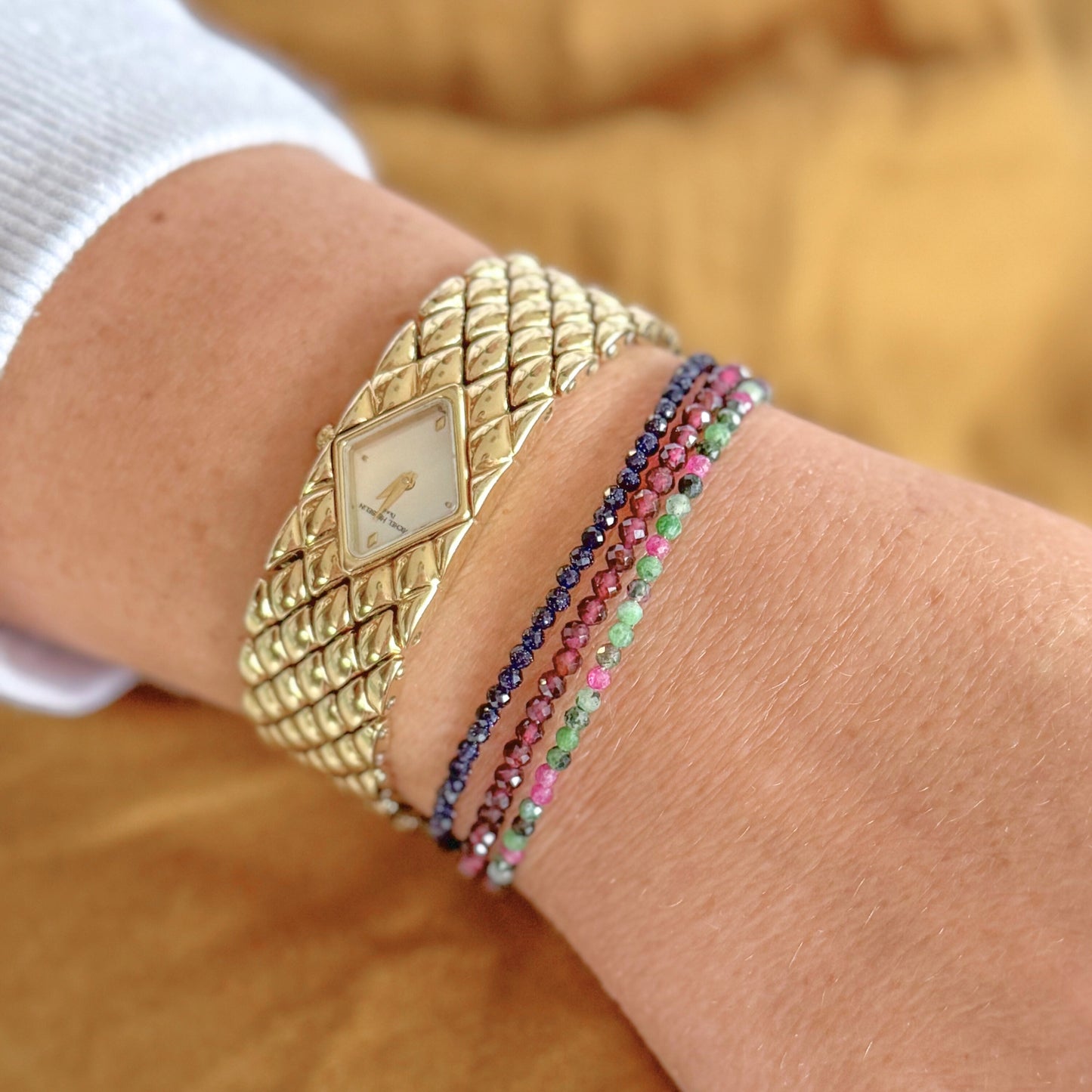 Ruby Zoisite Gemstone Stacking Bracelet | Gold
