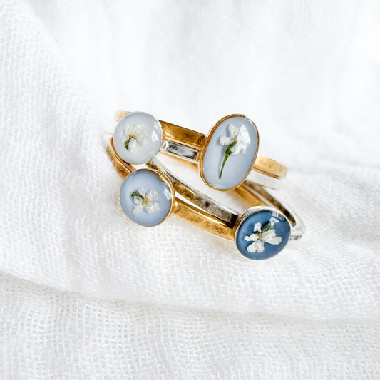*Custom* Something Blue Pressed Flower Ring | Gold or Silver