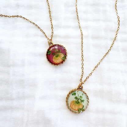 Pumpkin Burgundy Pendant Necklace | Gold