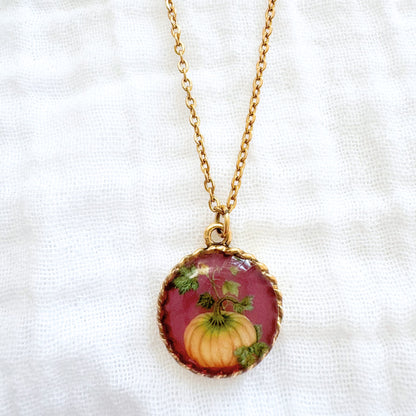 Pumpkin Burgundy Pendant Necklace | Gold