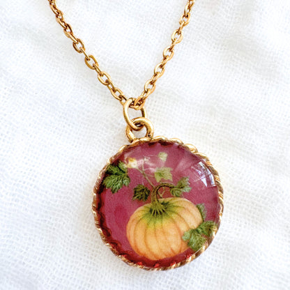 Pumpkin Burgundy Pendant Necklace | Gold