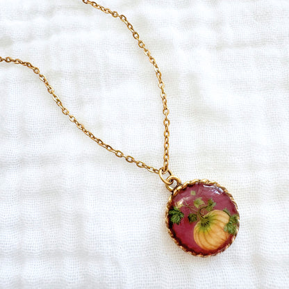 Pumpkin Burgundy Pendant Necklace | Gold
